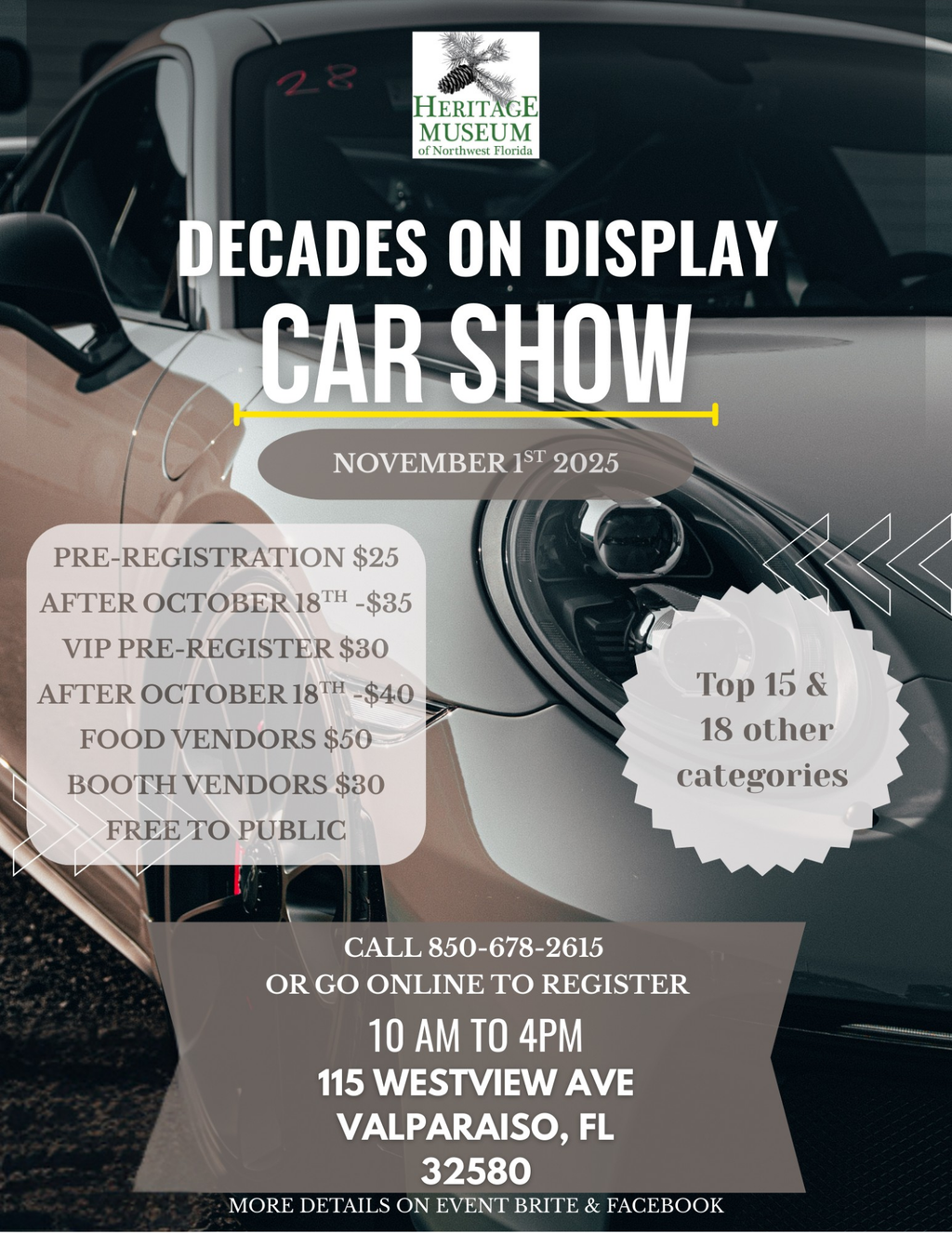 LiveOak Locale (LOL) • Decades on Display Car Show at the Heritage Museum of  Northwest  Florida – Valparaiso FL