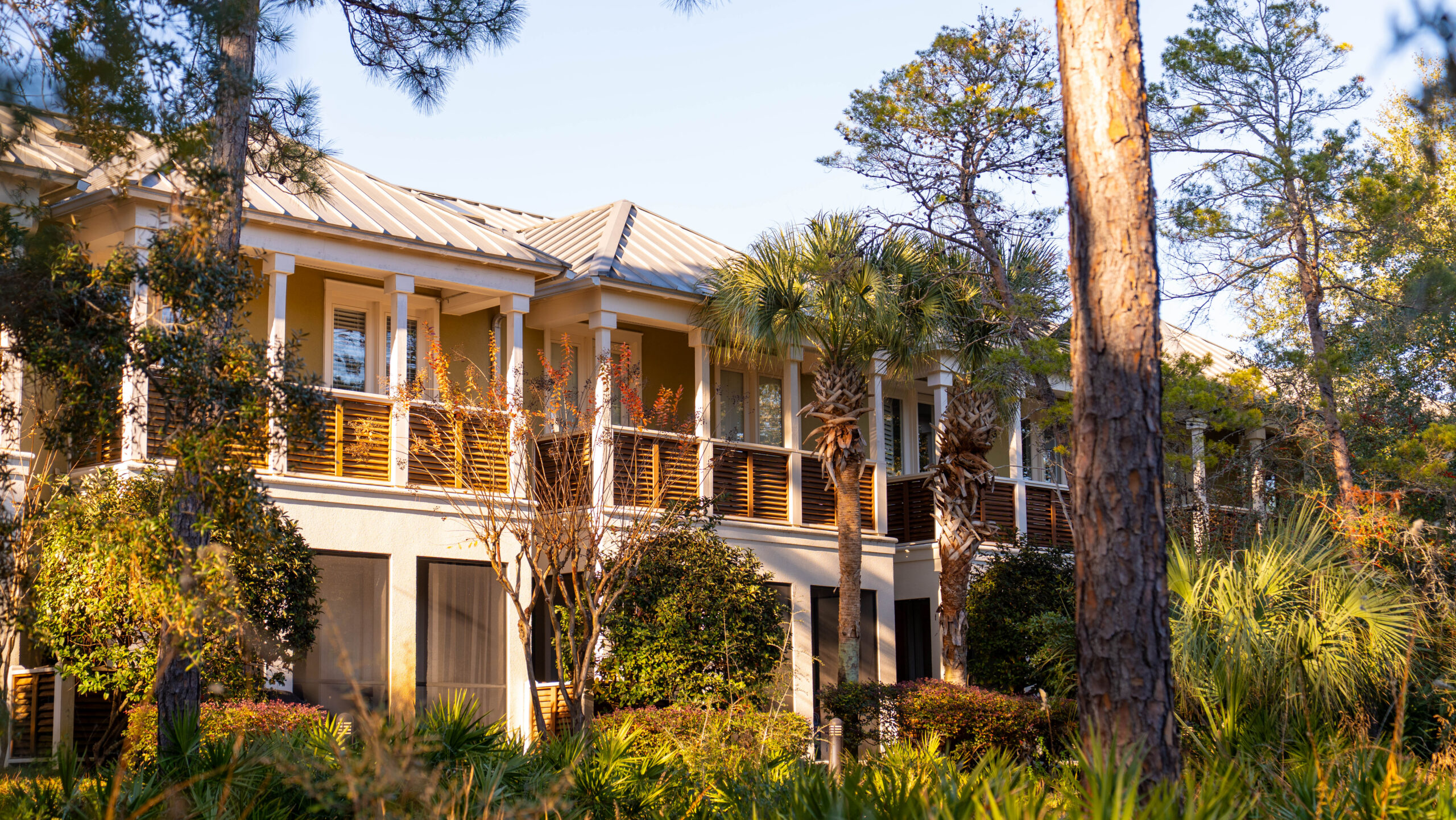 Coastal Resort Style Townhomes with Balconies and Landscaping
